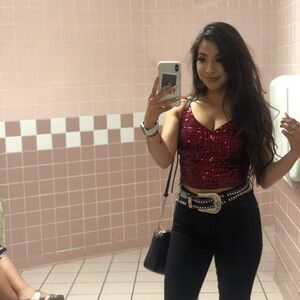 Red sequin top